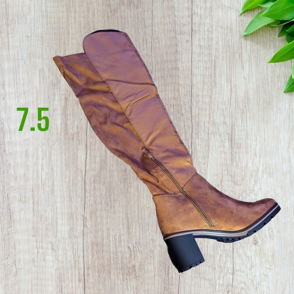 Coutgo Womens Lug Sole Over the Knee Boots Round  Platform Chunky Heel, 7.5 - Picture 6 of 11